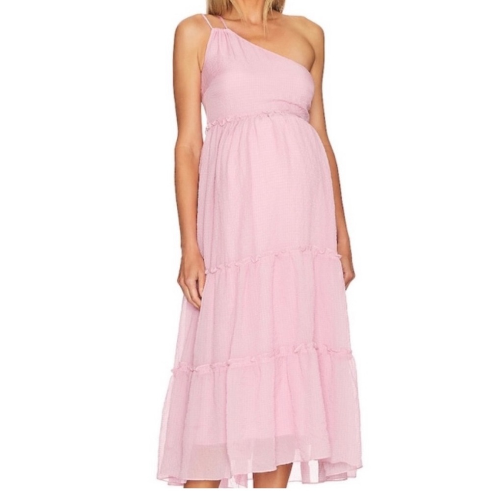 NWT HATCH Maternity Joy pink tiered one shoulder gown dress long
